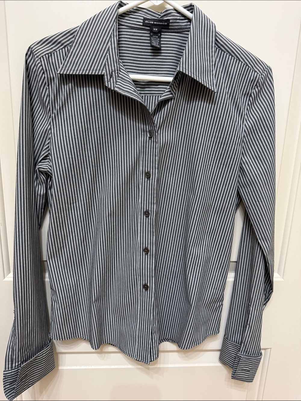 Club Monaco women’s Black & White Pinstripe Dress Shirt